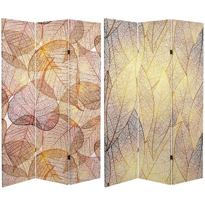 6" Double Sided Ethereal Leaves Canvas Room Divider Gold - Oriental Furniture