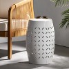 Moda Furnishings White Lace-Cut Metal Barrel Side Table - No Assembly Indoor Outdoor Accent Table for Living Room Garden Patio Backyard - 3 of 4