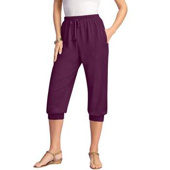 Roaman's Women's Plus Size Drawstring Soft Knit Capri Pant