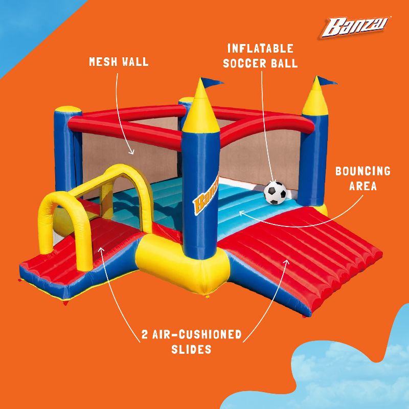 Banzai Slide N’ Fun Bounce House with 2 Slides, Inflatable Bounce House, Complete Bouncy House Playground Set with GFCI Air Blower, Ages 3-12, 4 of 8
