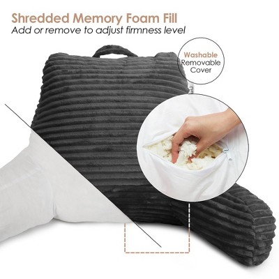 Dark Gray Microfiber Shredded Memory Foam Bed Rest Pillow with Arms