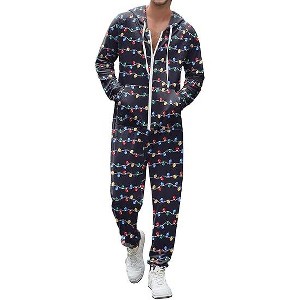 Ekouaer Christmas Onesie for Couples Zipper Hooded Adult Matching Onesie Pajamas with Pockets - 1 of 4
