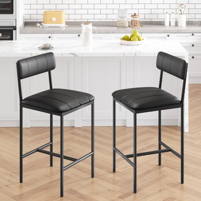 Garvee Bar Stools Set of 2, Counter Height Bar Stools with Footrest for Kitchen Island, Apartment, Counter Bar, Black