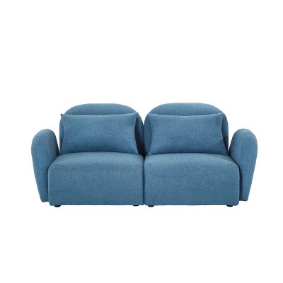 NicBex Teddy Fabric Loveseat Sofa Modern Upholstered 2-Seater Sofa Couch with 2 Pillows for Bedroom,Living Room,Blue