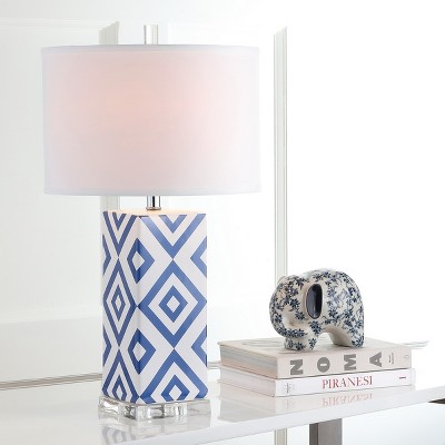 Navy and White Ceramic Geometric Table Lamp with Acrylic Base