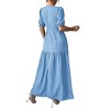 Womens Deep V Neck Short Sleeve Side Slit Smocked Midi Dress - 3 of 4