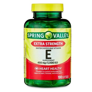 Spring Valley Extra Strength Water Dispersible Vitamin E Softgels, 450 mg (1,000 IU), 100 Count - 1 of 4