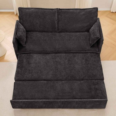 Convertible Sofa Bed with Pull-Out Sleeper, Sofa Couch with USB Charging and Side Storage Pockets, Chenille Sofa with Metal Frame-Coolbibila