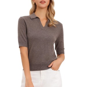 INSPIRE CHIC Women's Short Sleeve V Neck Knitted Summer Fall  Business Polo Shirt - 1 of 4