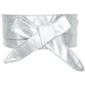 Allegra K Women's Faux Leather Self Tie Bowknot Wide Waist Band Sash Obi Belt One Size - 1 of 4
