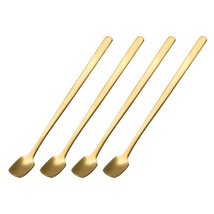Unique Bargains Stainless Steel Long Handle Square Mirror Finished Coffee Spoon 4 Pcs - 1 of 4