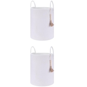 REGALWOVEN Odorless Cotton Rope Widened Handles Storage Basket with Tassel Beads 2 Pcs - 1 of 4