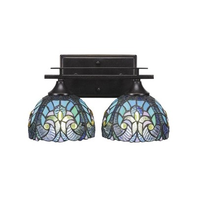 Toltec Lighting Uptowne 2 - Light Vanity in  Dark Granite with 7" Turquoise Cypress Art Glass Shade