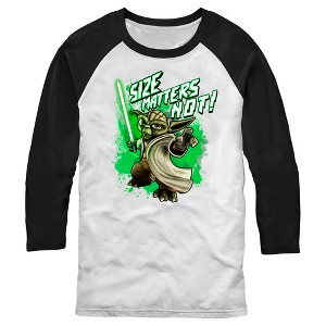 Men's Star Wars: The Clone Wars Clone Wars Yoda Size Matters Not Baseball Tee - 1 of 4