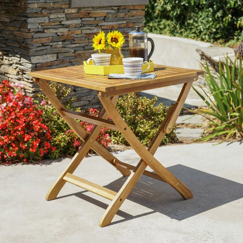Positano Acacia Wood Foldable Square Bistro Table - Natural Christopher Knight Home, 3 of 6