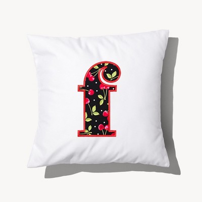 Personalization Mall Cherry Pop Initial Embroidered Applique Throw Pillow