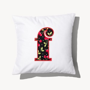 Personalization Mall Cherry Pop Initial Embroidered Applique Throw Pillow - 1 of 4
