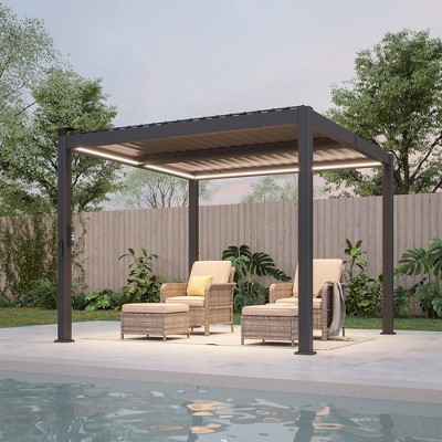 Sonkuki LED Louvered Pergola Aluminum Pergola Modern Outdoor Pergola with Adjustable Roof