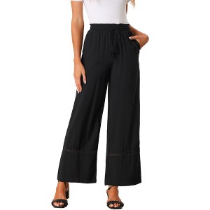 Allegra K Women's Casual Loose High Waist Drawstring Wide Leg Palazzo Pants with Pockets - 1 of 4