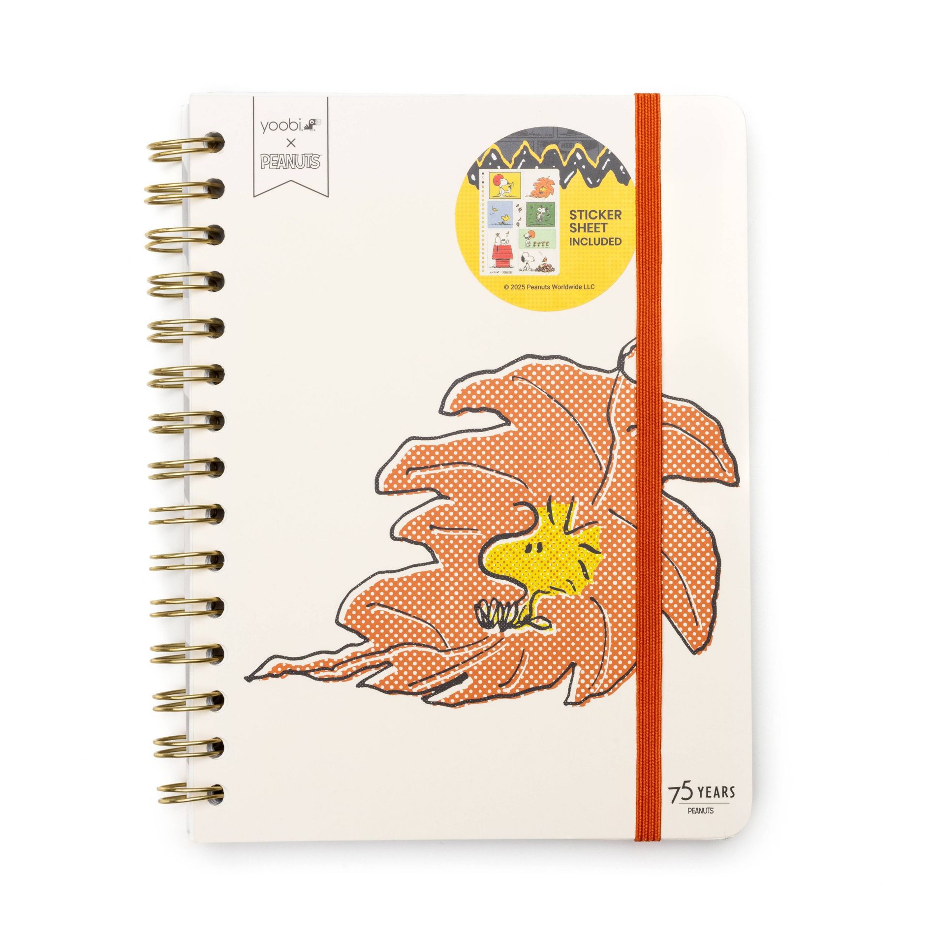 Yoobi Peanuts 6"x8" Spiral Journal with Elastic Band Woodstock Leaf
