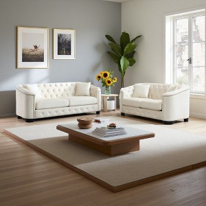 3+2 Velvet Sofa Set with Nailhead Trim & Pillows - 1 of 4