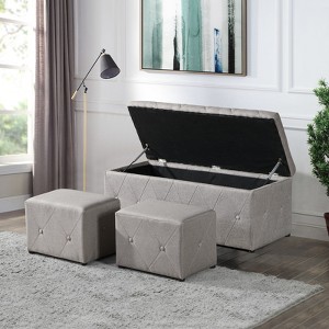 Airsurfer Large Gray Storage Bench Set Modern Upholstered Storage Bench with Ottomans Elegant Seating Solution for Living Room Organization - 1 of 4