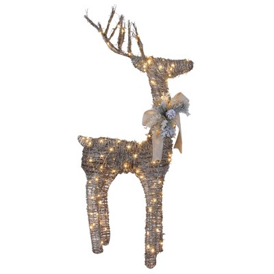 Northlight 48" Brown Light Standing Reindeer with Bow and Pine Cones Christmas Outdoor Decor