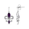 Haus of Brilliance Silver Marquise Amethyst and Diamond Accent Fleur De Lis Dangle Stud Earrings - 3 of 4