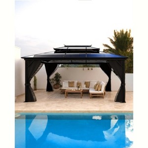 Gray 12x16 FT Hardtop Gazebo ¨C All-Weather Permanent Pavilion with Double Polycarbonate Roof & Aluminum Alloy Frame,Includes Net & Curtain for Patio - 1 of 4