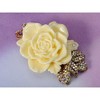 Anna-Kaci Enamel Cream Rose Flower Golden Tone Brooch Pin with Aurora Borealis Crystal Rhinestone Pendant - Yellow - 3 of 4