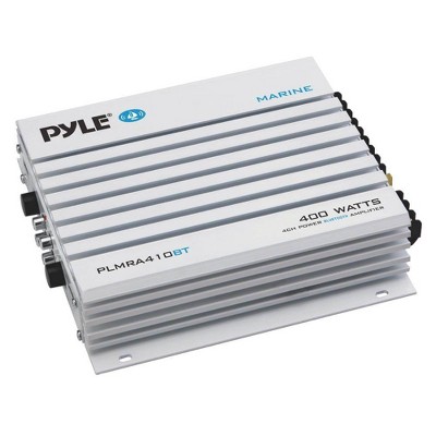 Pyle PLMRA410BT Elite Series Bluetooth 400 Watt 4 Channel Waterproof Marine Boat Audio Sound System Amplifier with Dual MOSFET Supply, White