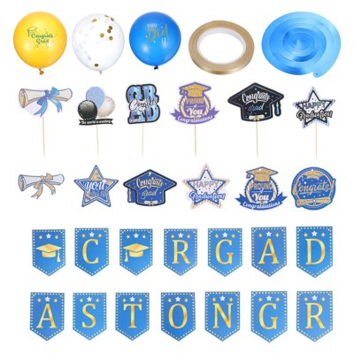 Unique Bargains Paper Latex PVC Graduation Centerpieces Swirls and Balloons Black, Gold Tone 24 Pcs
