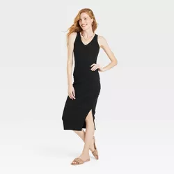 Women's Sleeveless Rib Knit Side Ruched Dress - A New Day™