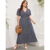 Garvee Women Plus Size V Neck Wrap Maxi Dress High Waist Ruffle Summer Casual Dress with Belt Short Sleeve - 3 of 4