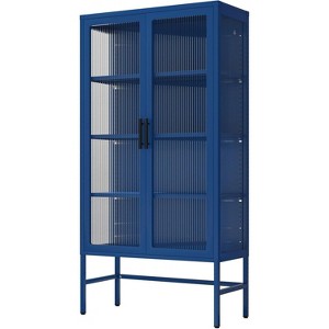 Storage Cabinet with Double Glass Doors, Bookshelf Cabinet with 3-Tier Adjustable Shelves and Feet Cold-Rolled Steel Sideboard for Home, Living Room - 1 of 4