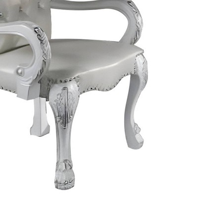 Bone White Faux Leather Floral Dining Arm Chair Set