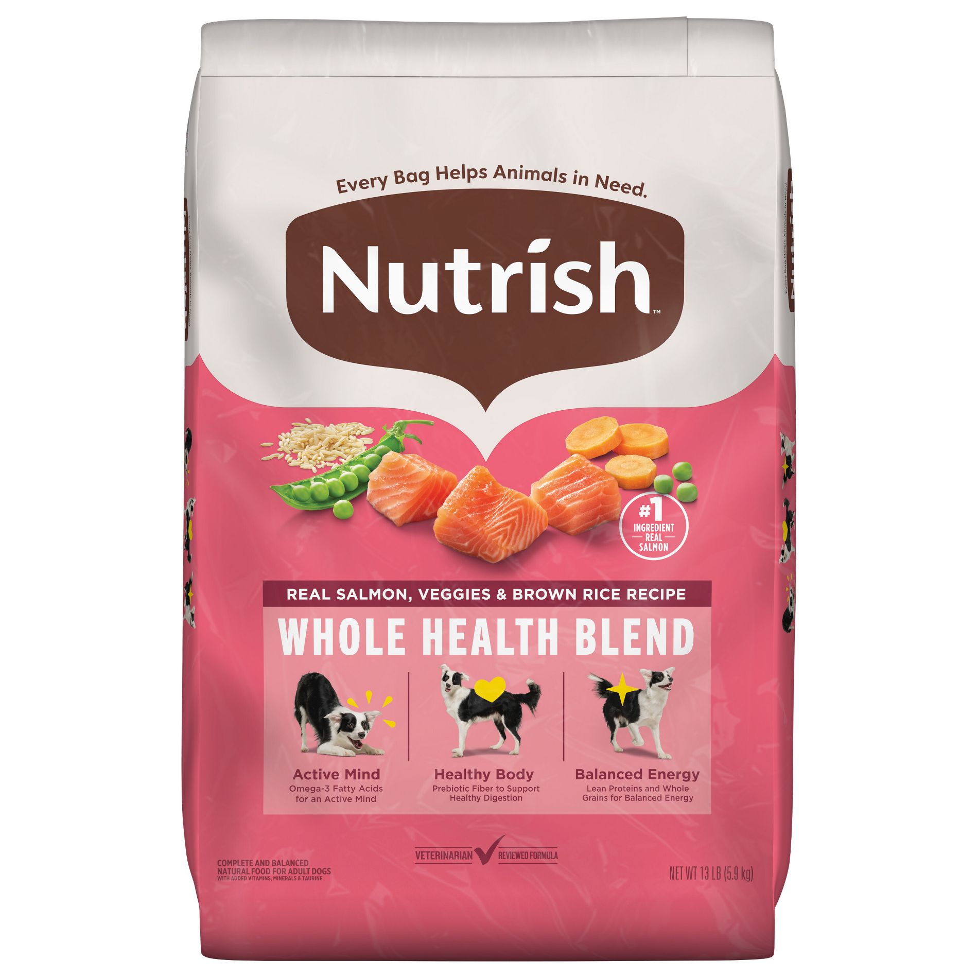 Nutrish Real Salmon Vegetable and Brown Rice Recipe Whole Health Blend Dry Dog Food
