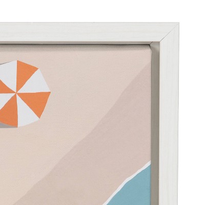 Beachside Umbrellas Coastal Canvas Art in White Frame