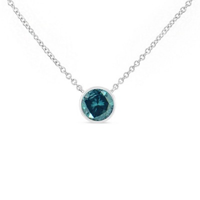 Silver Bezel Set 3.5mm Created Gemstone Solitaire Pendant Necklace