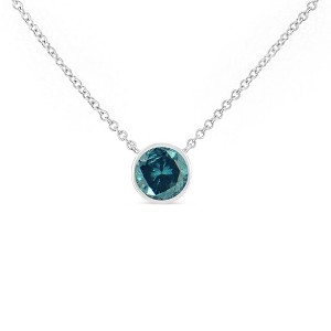 Silver Bezel Set 3.5mm Created Gemstone Solitaire Pendant Necklace - 1 of 4