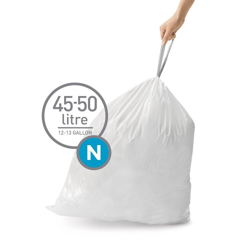 simplehuman 45L-50L Code N Custom Fit Trash Bags Liner White, 2 of 5