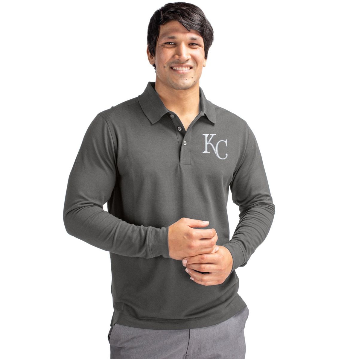 Kansas City Royals Cutter & Buck Advantage Eco Tri-Blend Pique Mens Long Sleeve Polo