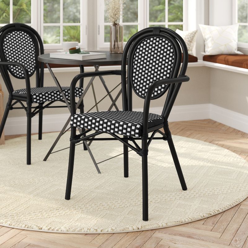 Flash Furniture Lourdes Indoor/Outdoor Commercial Thonet French Bistro Stacking Chair with Arms, PE Rattan and Aluminum Frame, 2 of 14