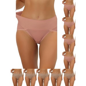 INSPIRE CHIC Women's Hi-Cut Ribbed High Waist Tummy Control Available in Plus Size Briefs 10 Packs - 1 of 4
