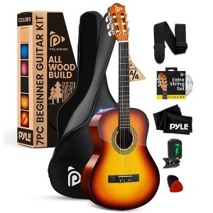 Pyle 3/4 Size Classical Acoustic Guitar Kit - Natural Wood Finish, Beginner Friendly (PGACLS90BB) - 1 of 4