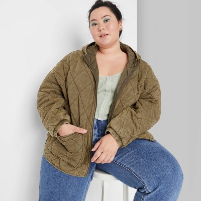 plus size quilted jacket with hood