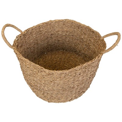 Beige Round Seagrass Storage Basket Set with Handles