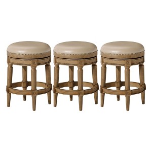 Maven Lane Pullman Upholstered Backless Swivel Kitchen Stool with Vegan Leather Cushion Seat, Set of 3 - 1 of 4