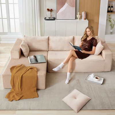 TiramisuBest 110" L-Shaped Modular Foam Sofa with Right Chaise, Plush Upholstery, Space-Saving, Spring-Free & Kid-Friendly, Green