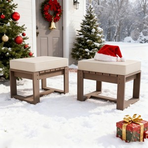 EAGLE PEAK Natural Cedar Patio Ottomans with Removable Cushions, Outdoor Real Wood Slat Top Footrest - 1 of 4